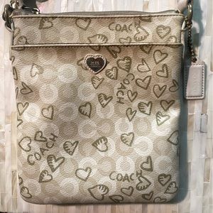 Beige and gold hearts Coach Crossbody